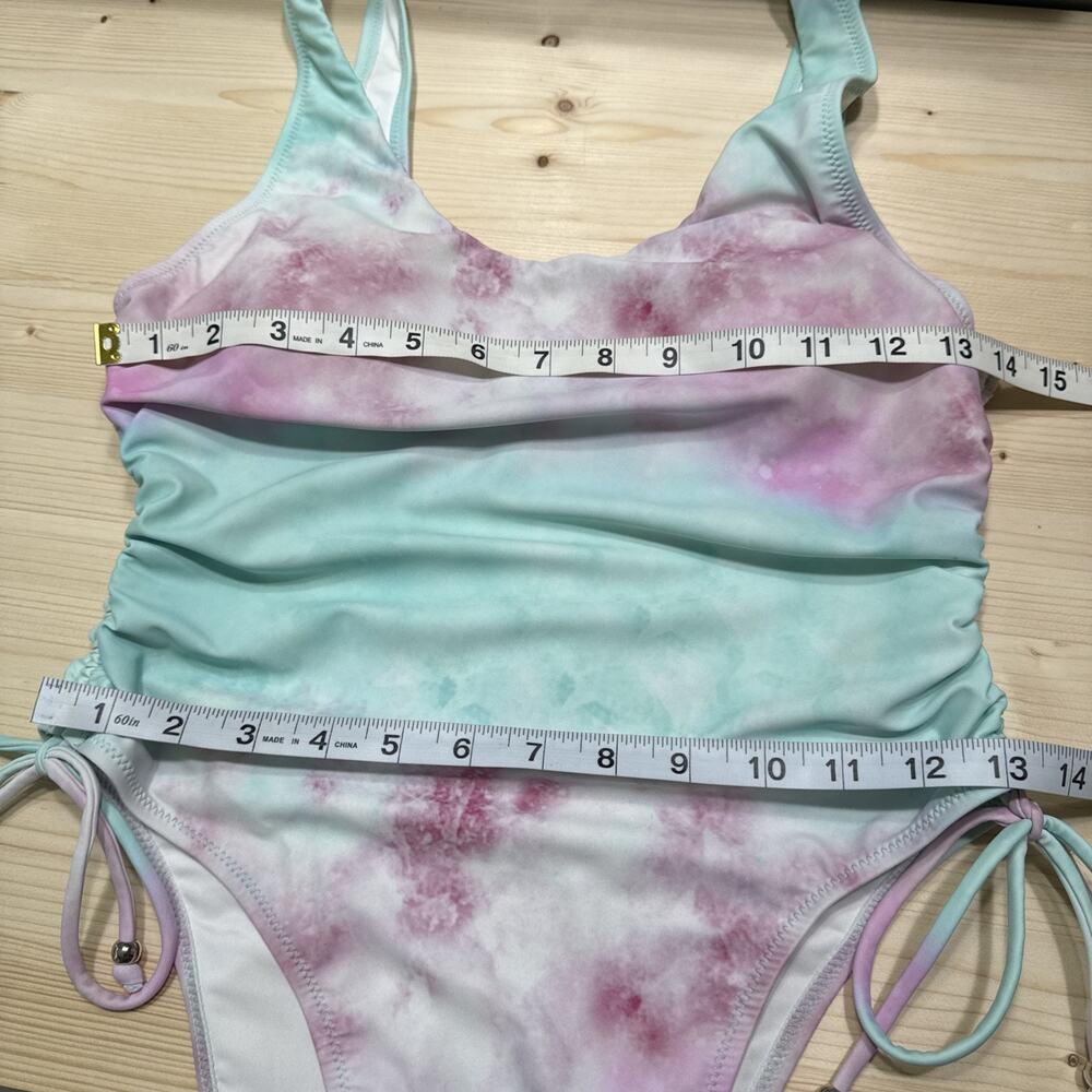 CupShe Swimsuit One Piece Womens L Tie Dye Purple Turquoise Rushed Side Tie New - Picture 6 of 10